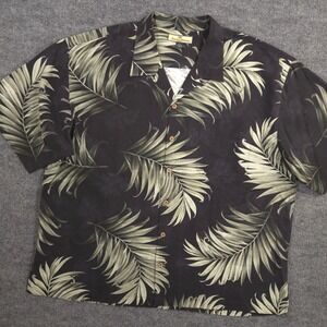 Tommy Bahama Silk Camp Shirt Mens XXL Black Hawaiian Tropical Palm Loop Collar